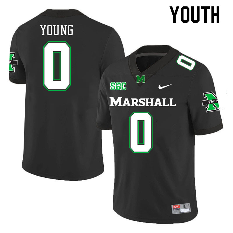 Youth #0 Randy Young Marshall Thundering Herd SBC Conference College Football Jerseys Stitched-Black